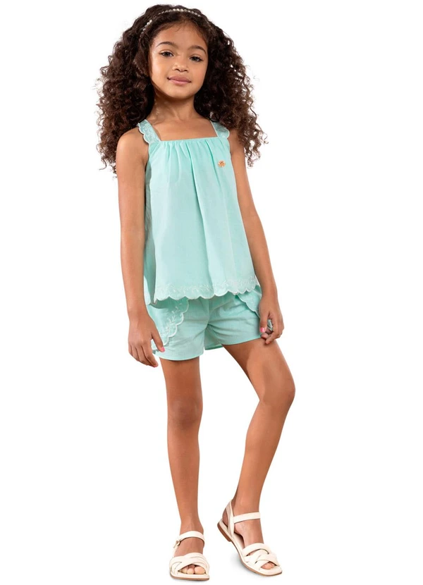 Milon - Conjunto Infantil Menina Bordado Verde