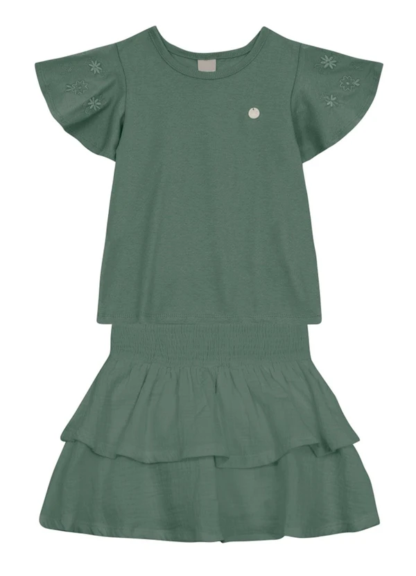 Brandili Mundi - Conjunto Infantil Menina Bordado Verde