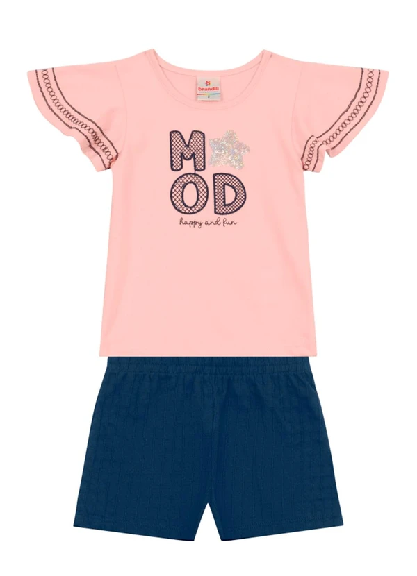Brandili - Conjunto Infantil Menina Brilhante Rosa