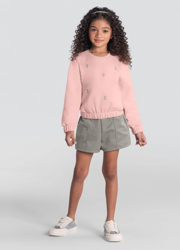 Brandili Mundi - Conjunto Infantil Menina com Bordado Fino Rosa