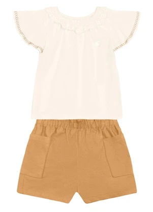 Brandili Mundi - Conjunto Infantil Menina com Guipir Bege - BRANDILI MUNDI