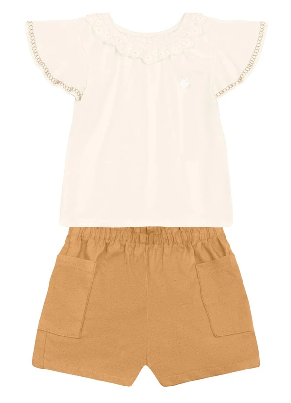 Brandili Mundi - Conjunto Infantil Menina com Guipir Bege