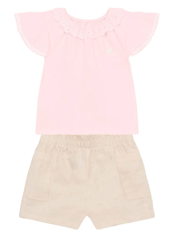 Brandili Mundi - Conjunto Infantil Menina com Guipir Rosa