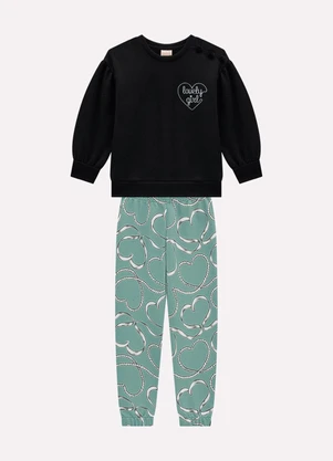 Milon - Conjunto Infantil Menina Coração Preto - MILON