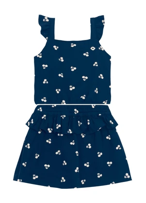 Brandili - Conjunto Infantil Menina de Cerejas Azul - BRANDILI