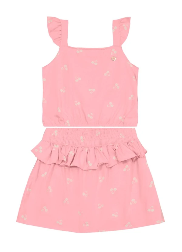 Brandili - Conjunto Infantil Menina de Cerejas Rosa
