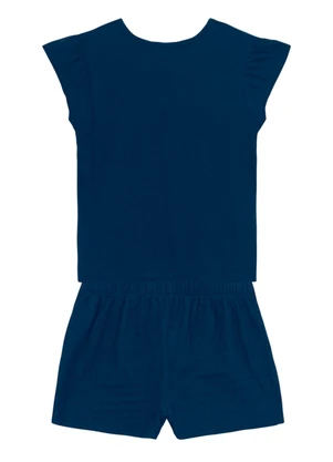Brandili - Conjunto Infantil Menina de Flor em Puff Azul - BRANDILI