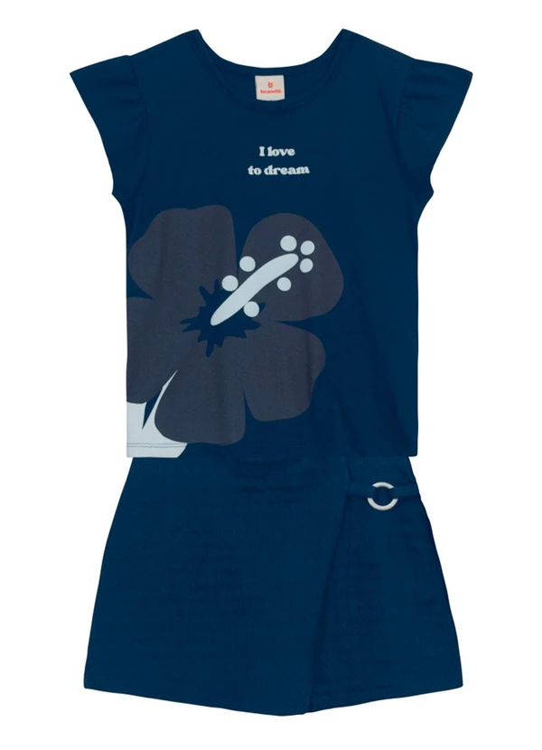 Brandili - Conjunto Infantil Menina de Flor em Puff Azul