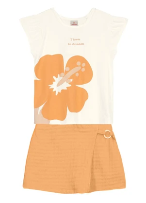 Brandili - Conjunto Infantil Menina de Flor em Puff Bege - BRANDILI