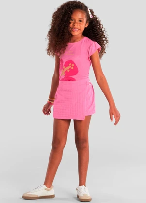 Brandili - Conjunto Infantil Menina de Flor em Puff Rosa - BRANDILI