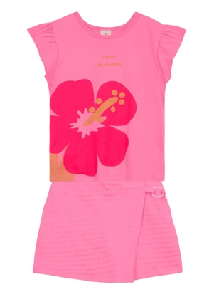 Brandili - Conjunto Infantil Menina de Flor em Puff Rosa - BRANDILI