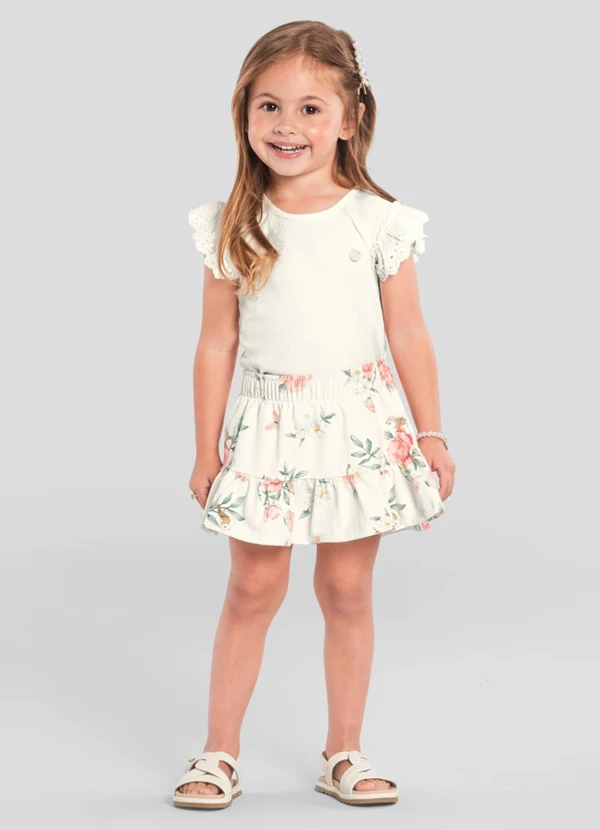 Brandili Mundi - Conjunto Infantil Menina de Flores Bege
