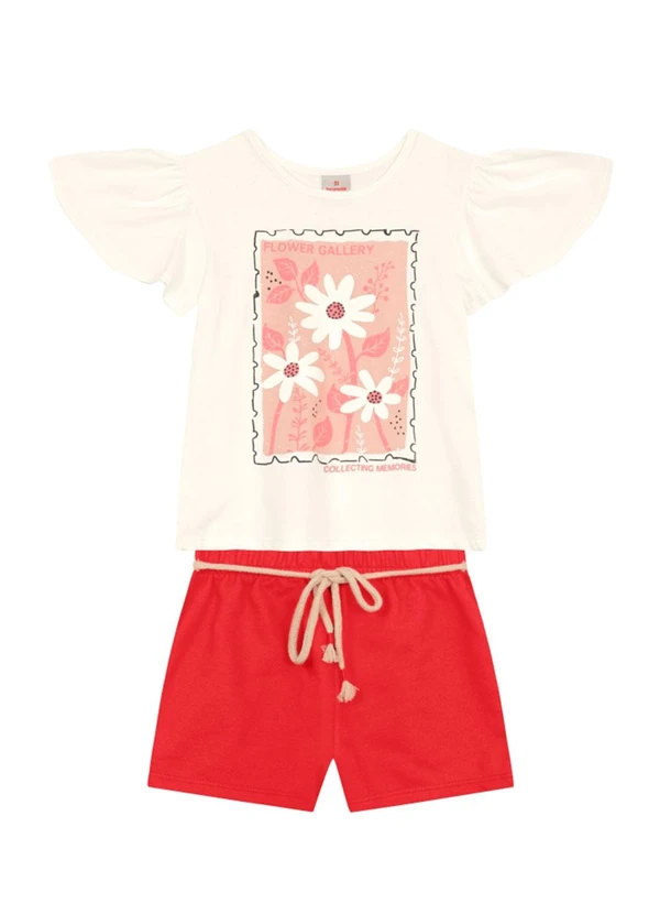 Brandili - Conjunto Infantil Menina de Flores Bege