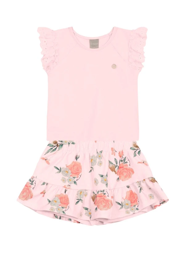 Brandili Mundi - Conjunto Infantil Menina de Flores Rosa