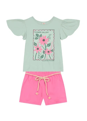Brandili - Conjunto Infantil Menina de Flores Verde - BRANDILI