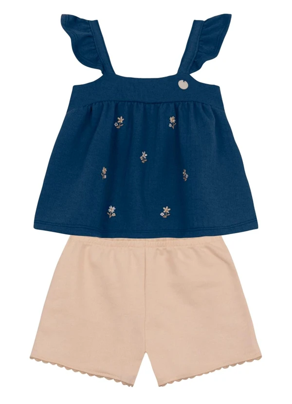 Brandili Mundi - Conjunto Infantil Menina de Florzinhas Azul