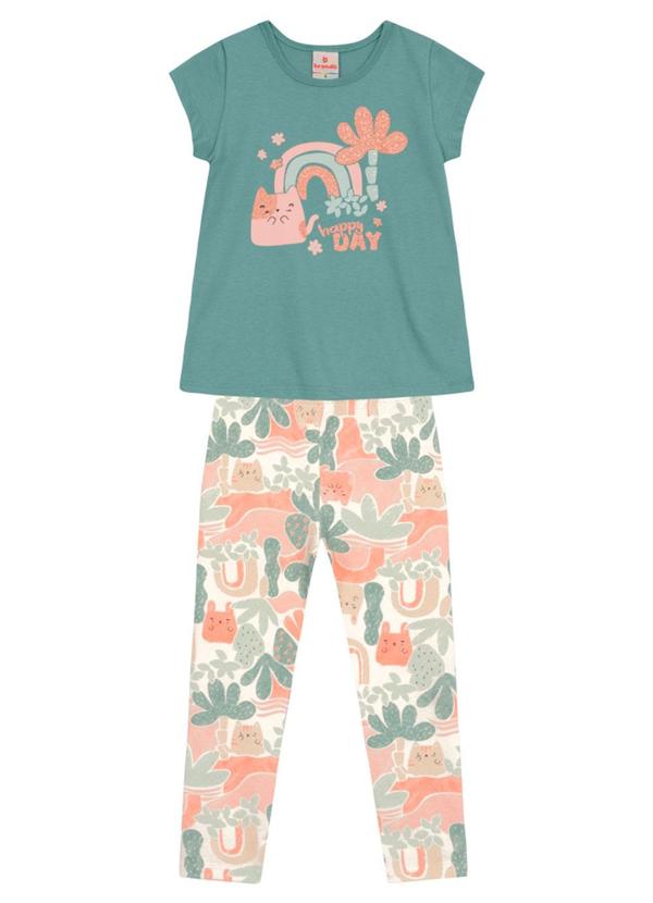 Brandili - Conjunto Infantil Menina de Gatinhos Verde