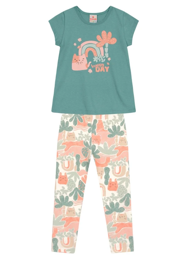 Brandili - Conjunto Infantil Menina de Gatinhos Verde