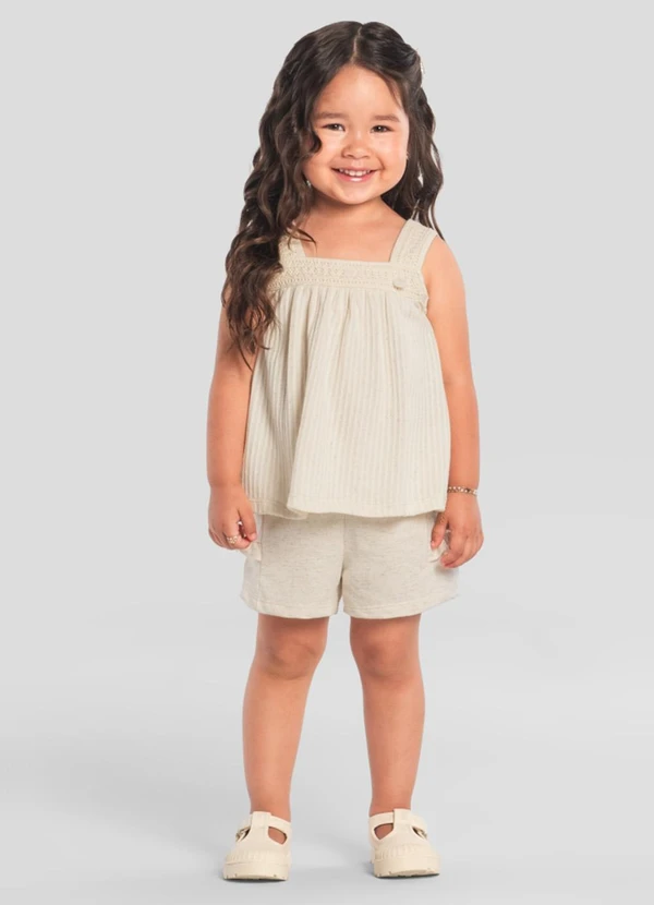 Brandili Mundi - Conjunto Infantil Menina Detalhado Bege