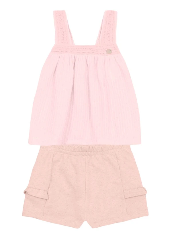 Brandili Mundi - Conjunto Infantil Menina Detalhado Rosa
