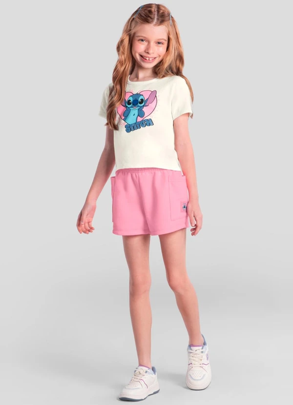 Brandili - Conjunto Infantil Menina do Stitch Bege