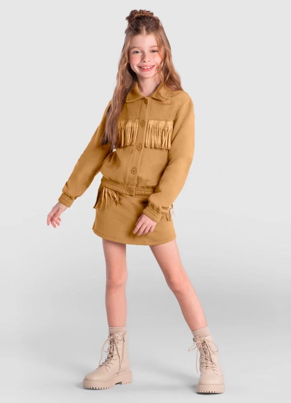 Brandili - Conjunto Infantil Menina em Moletom Marrom