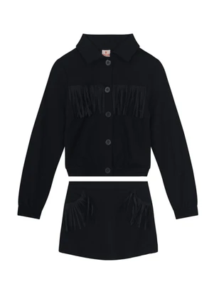 Brandili - Conjunto Infantil Menina em Moletom Preto - BRANDILI