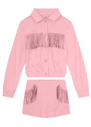 Brandili - Conjunto Infantil Menina em Moletom Rosa - BRANDILI