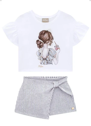Milon - Conjunto Infantil Menina Estampa Branco - MILON