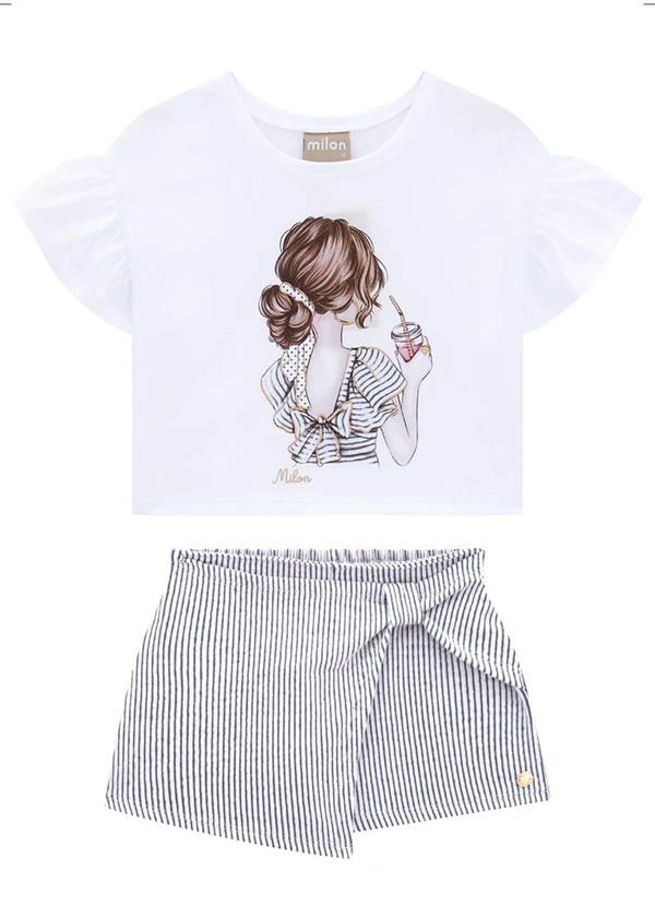 Milon - Conjunto Infantil Menina Estampa Branco