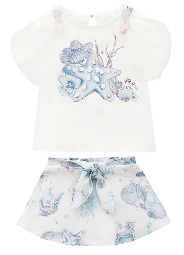 Milon - Conjunto Infantil Menina Estampa Off White