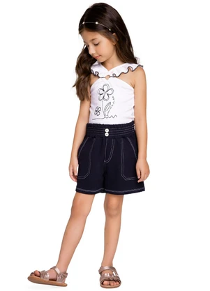 Milon - Conjunto Infantil Menina Flor Off White - MILON