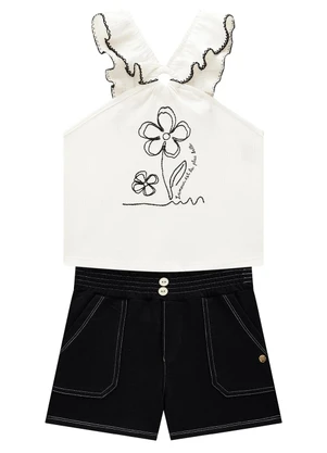 Milon - Conjunto Infantil Menina Flor Off White - MILON