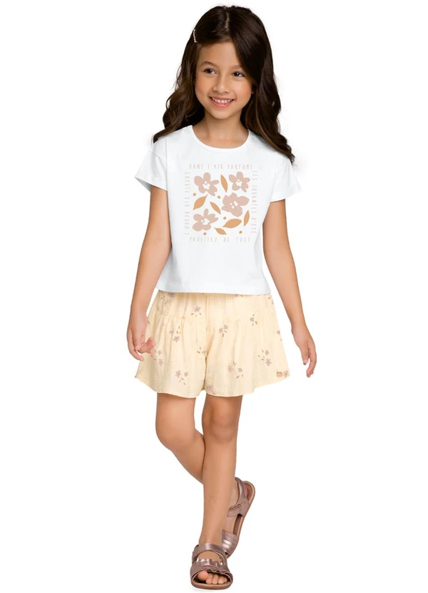 Milon - Conjunto Infantil Menina Flores Branco