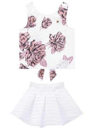 Milon - Conjunto Infantil Menina Flores Branco - MILON