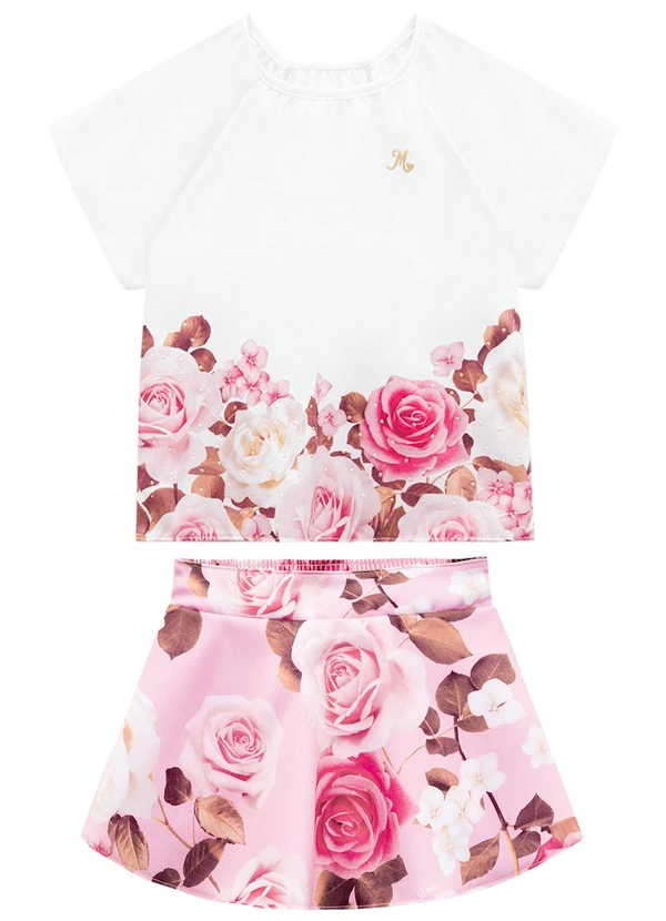 Milon - Conjunto Infantil Menina Flores Branco