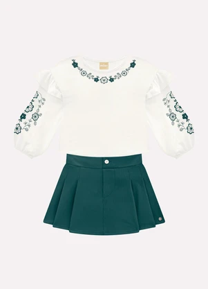 Milon - Conjunto Infantil Menina Flores Off White - MILON
