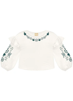 Milon - Conjunto Infantil Menina Flores Off White - MILON