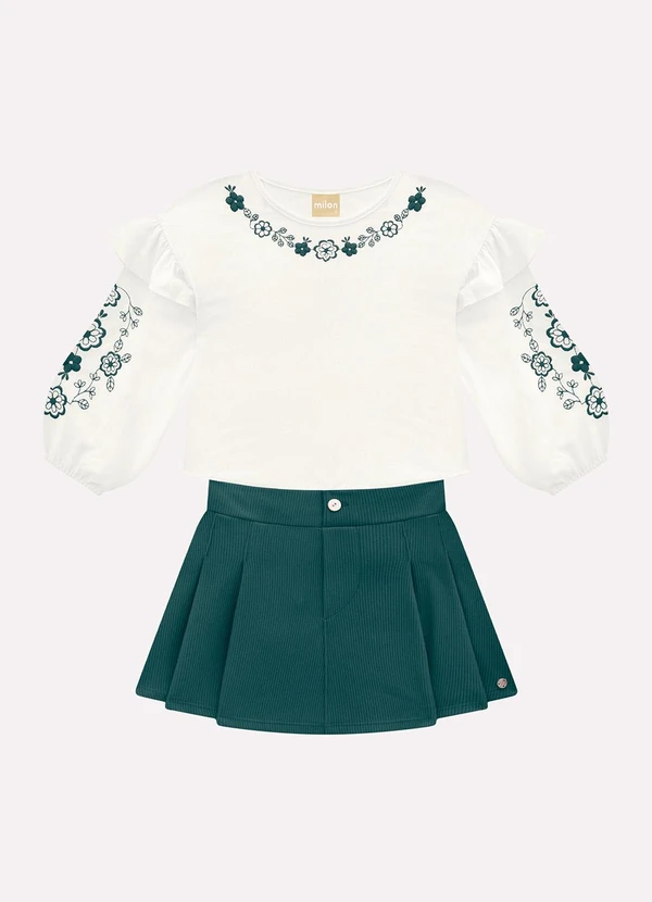 Milon - Conjunto Infantil Menina Flores Off White