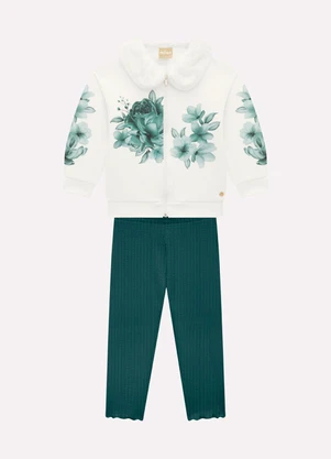 Milon - Conjunto Infantil Menina Flores Off White - MILON