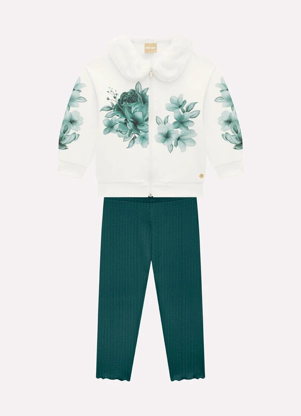 Milon - Conjunto Infantil Menina Flores Off White