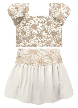 Milon - Conjunto Infantil Menina Flores Off White - MILON