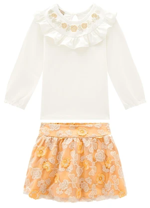 Milon - Conjunto Infantil Menina Flores Off White - MILON
