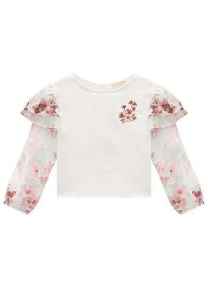 Milon - Conjunto Infantil Menina Flores Off White - MILON