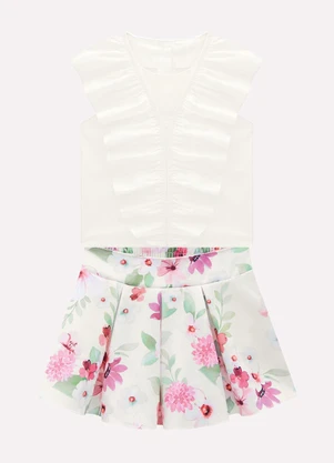 Milon - Conjunto Infantil Menina Flores Off White - MILON