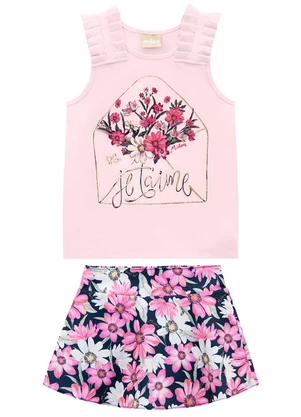 Milon - Conjunto Infantil Menina Flores Rosa - MILON