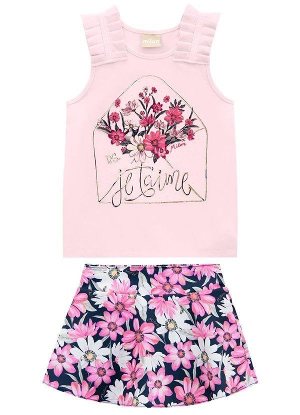 Milon - Conjunto Infantil Menina Flores Rosa