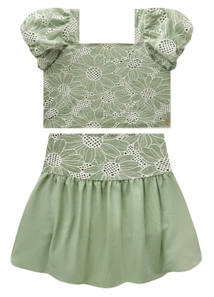Milon - Conjunto Infantil Menina Flores Verde - MILON