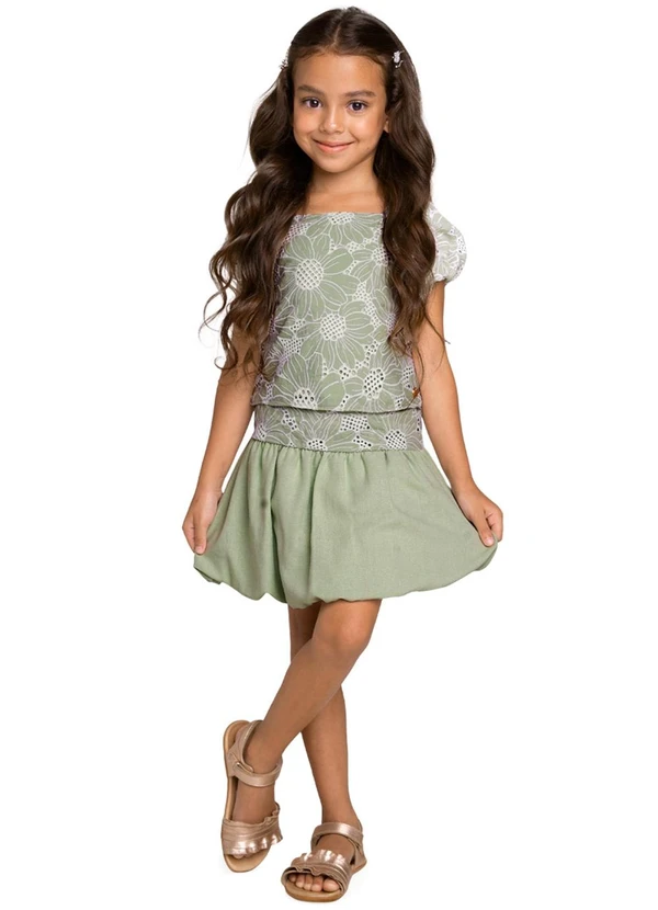 Milon - Conjunto Infantil Menina Flores Verde