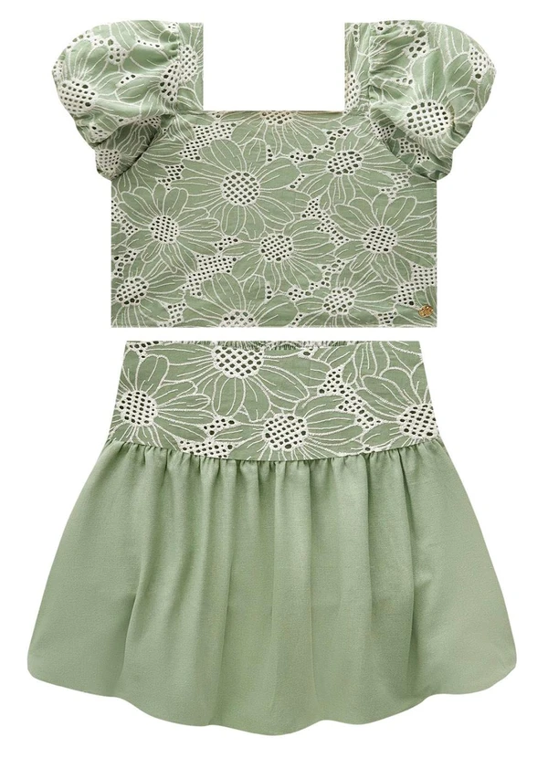 Milon - Conjunto Infantil Menina Flores Verde 2